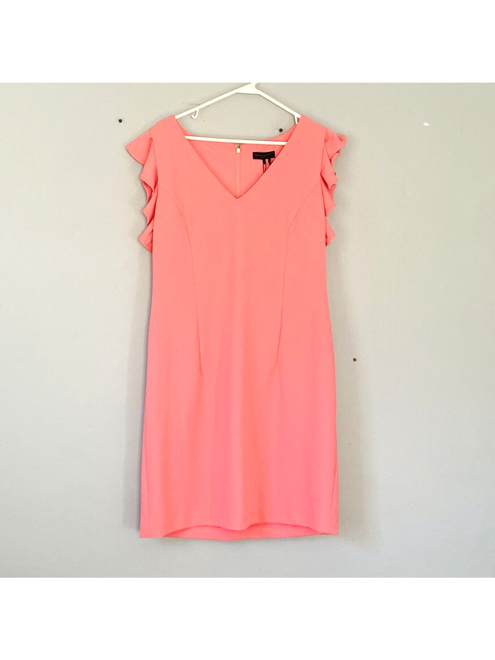 Donna Karan Dress Size 16 PInk Short Ruffle Sleeves Sheath Party Wedding NEW